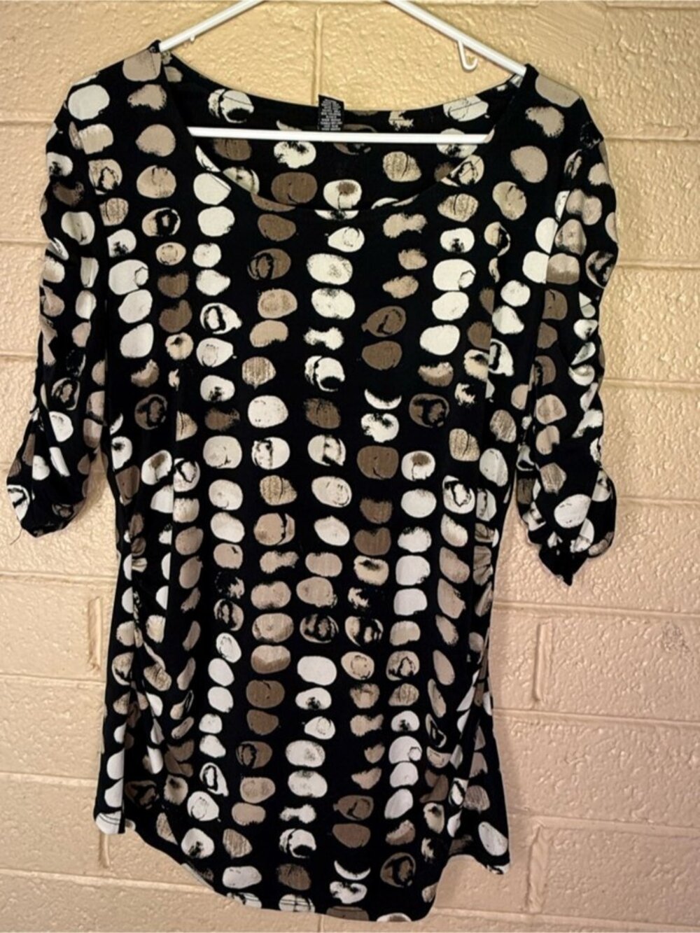 Black Scoop-Neck Dot-Print Top with White and Brown Spots